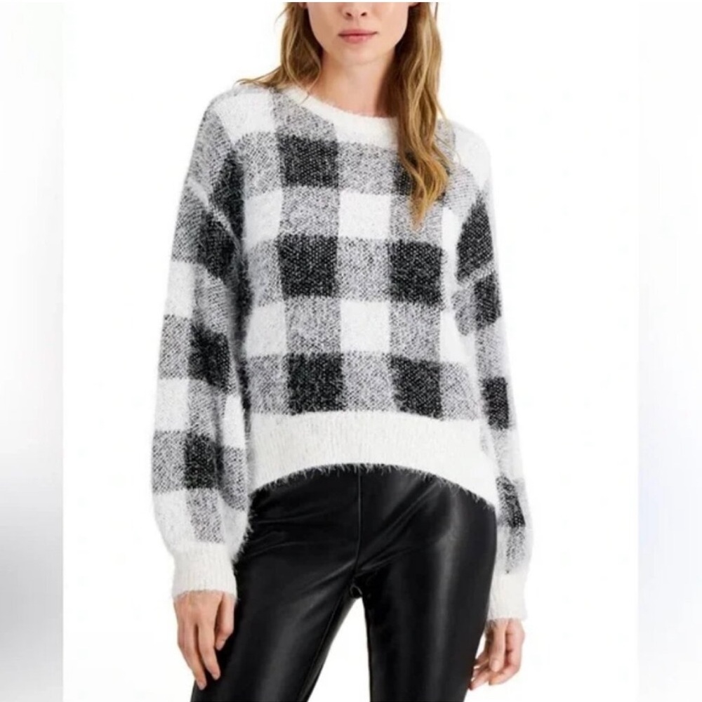 Express Checkered Black and White Sweater